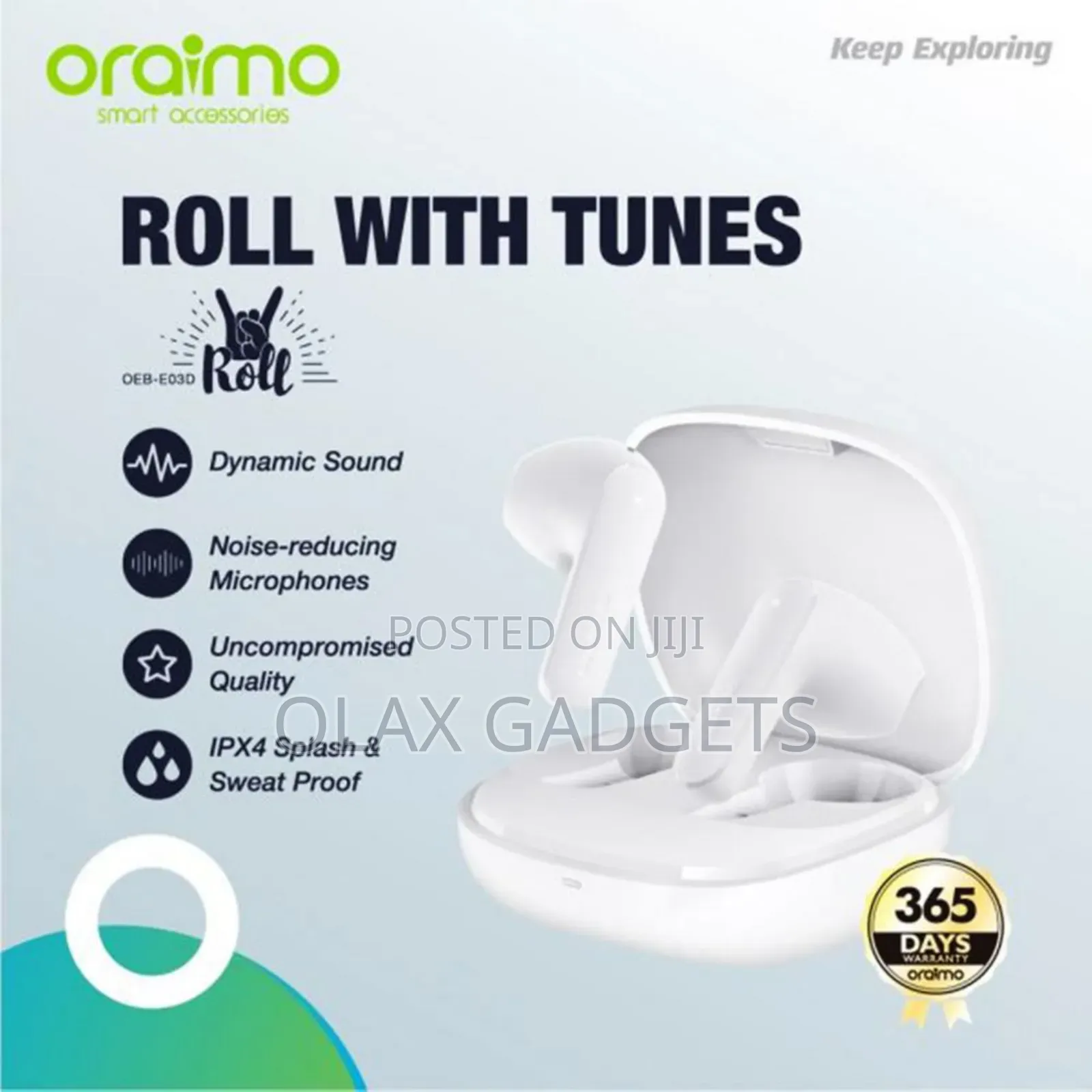 Oraimo Roll Wireless Bluetooth Earbuds With Enc,Deep Bass
