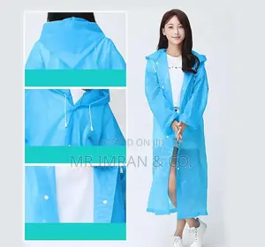 Blue Translucent Raincoat For Adults And Young