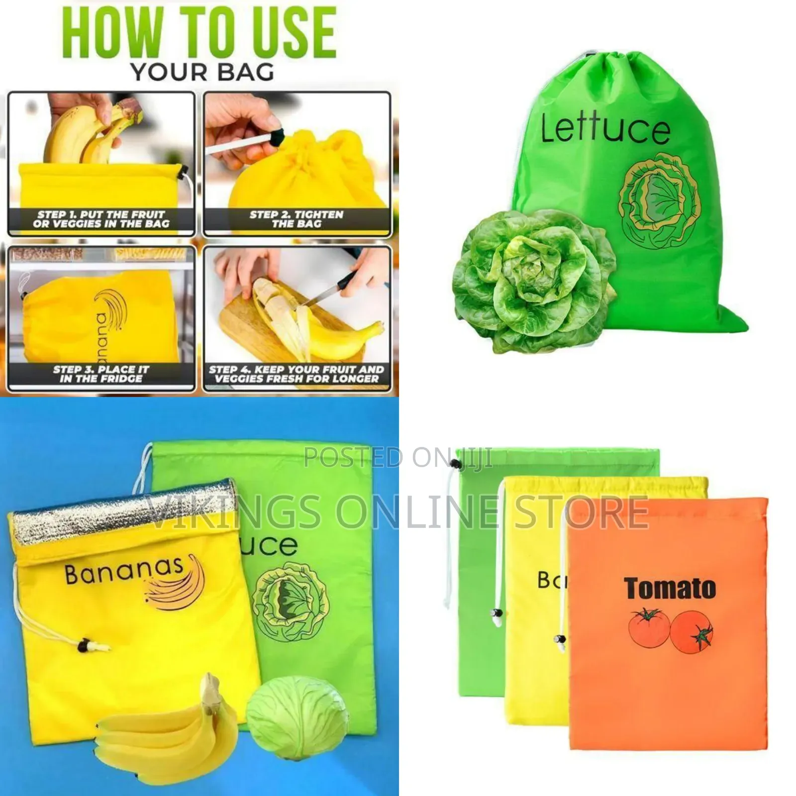 Eco-Friendly Insulated Produce Preservation Bags - Multicolor