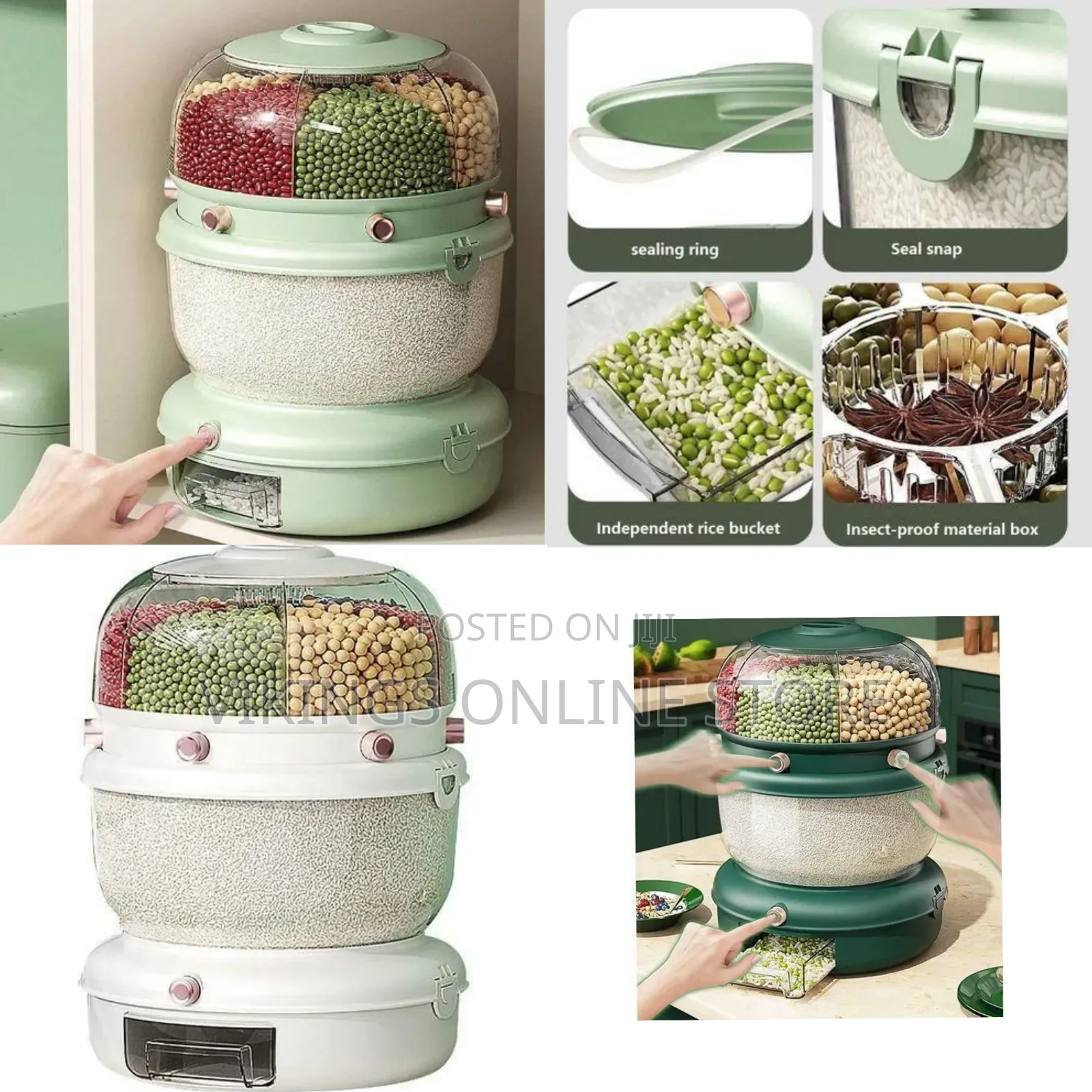 Multi-Tier Rotating Grain Dispenser and Dry Food Organizer-Multicolor