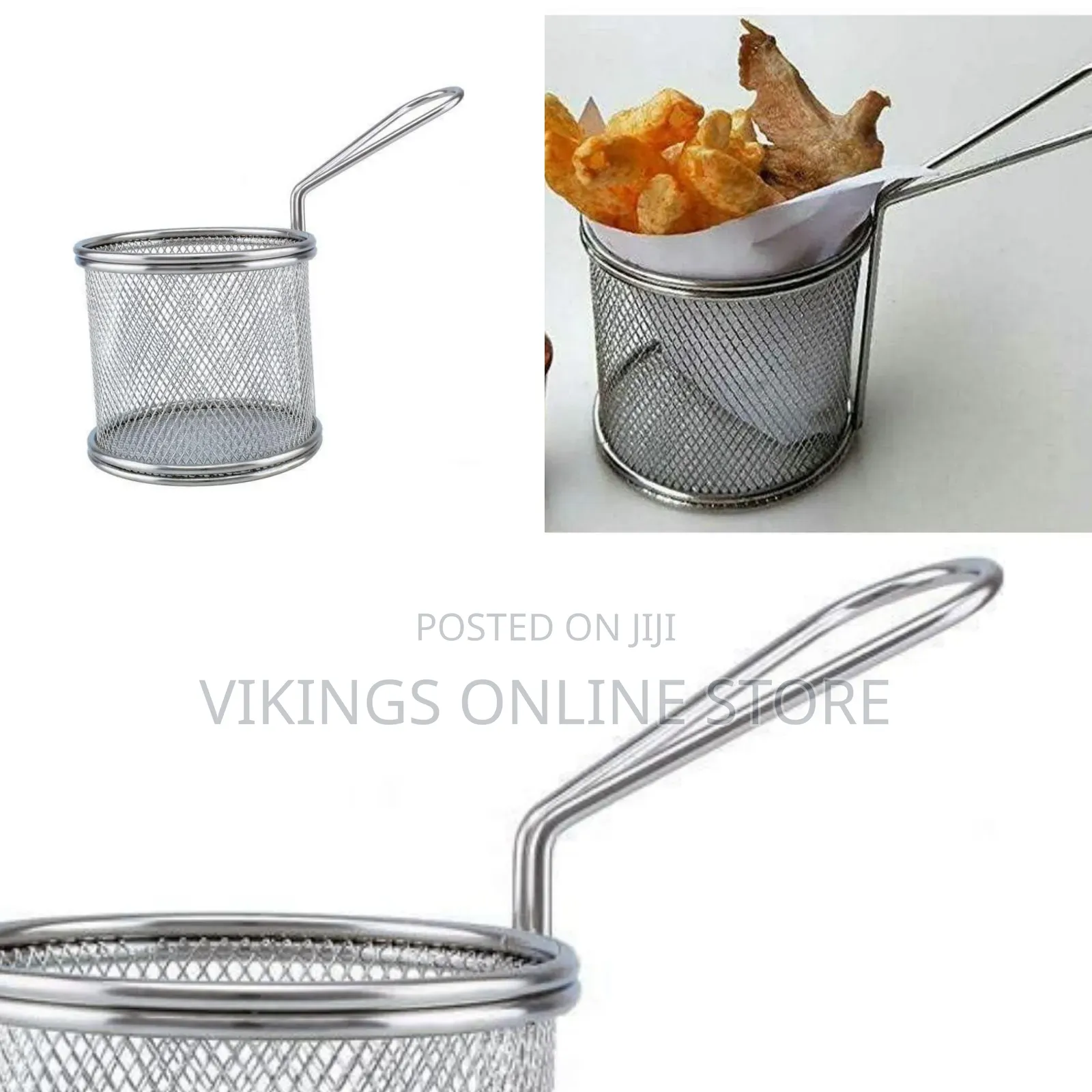 Set of Six Stainless Steel Mini Frying/Serving Baskets - Multicolor