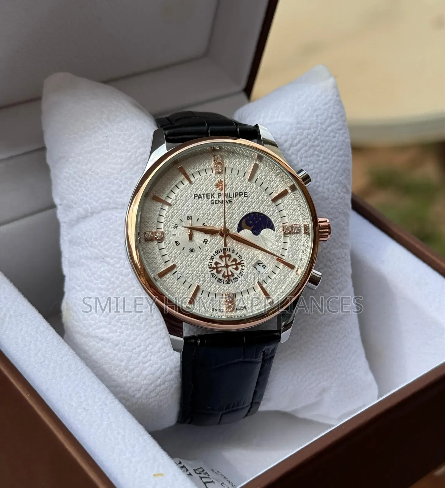 Men's Patek Philippe Geneva Gold Chrome Leather Strapped Wrist Watch