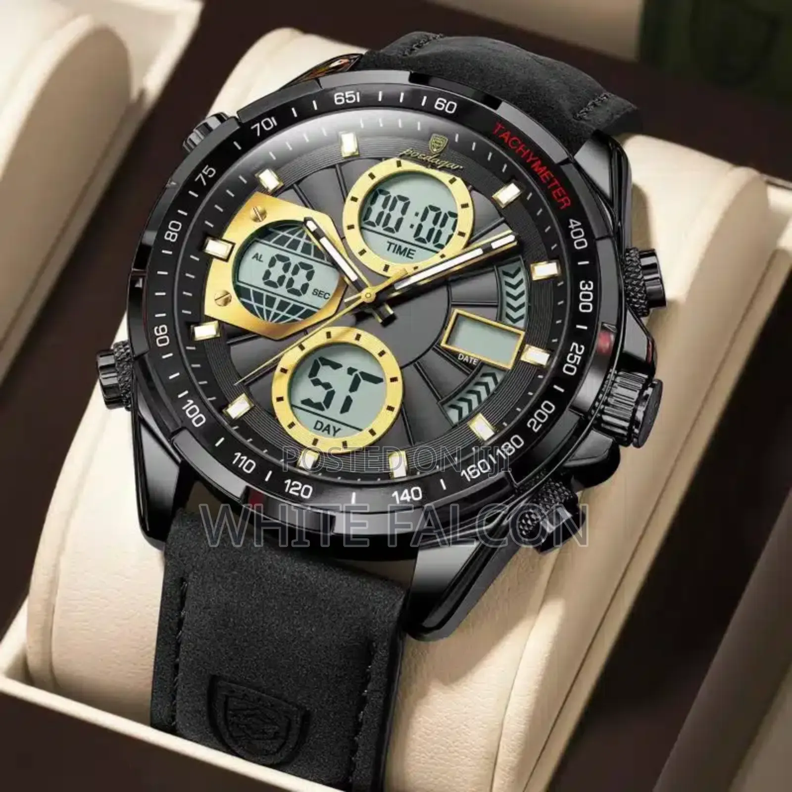 Poedagar E108 Multi-Functional Chronograph Leather Watch