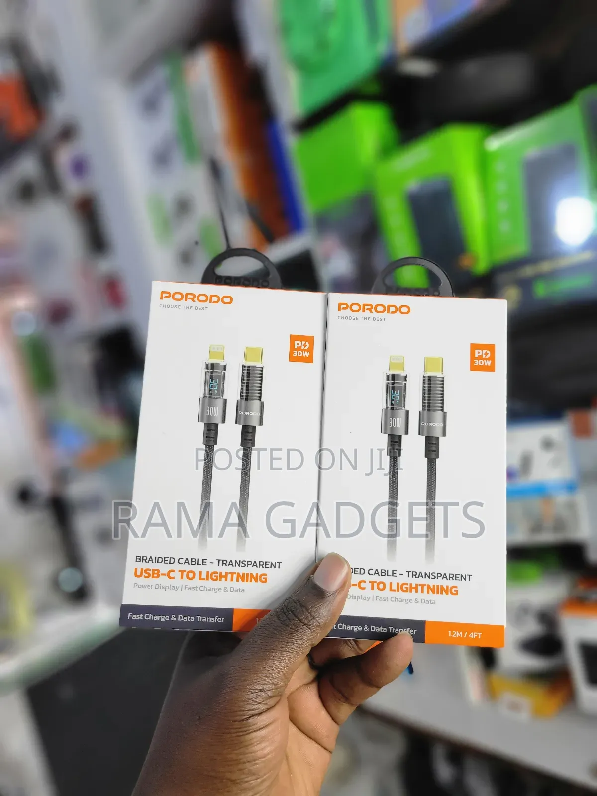 Porodo Usb-C to Lightning Braided Cable With a Power Display.