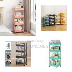 4-Layer Black Movable Utility Storage Cart - Multicolor