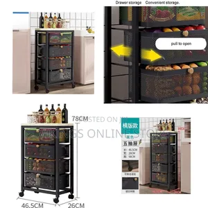 Stylish Functional 5-Drawer Rolling Mesh Storage Cart With Wooden Top