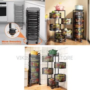 Multi-Layer Rotating Kitchen Storage Cart With Perforated Baskets
