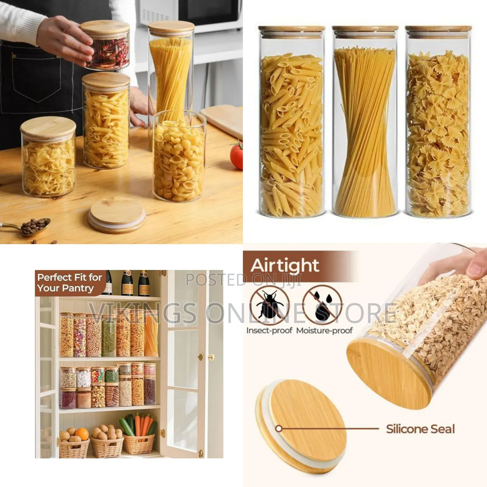 Premium Clear Glass Food Storage Canisters With Airtight Bamboo Lids