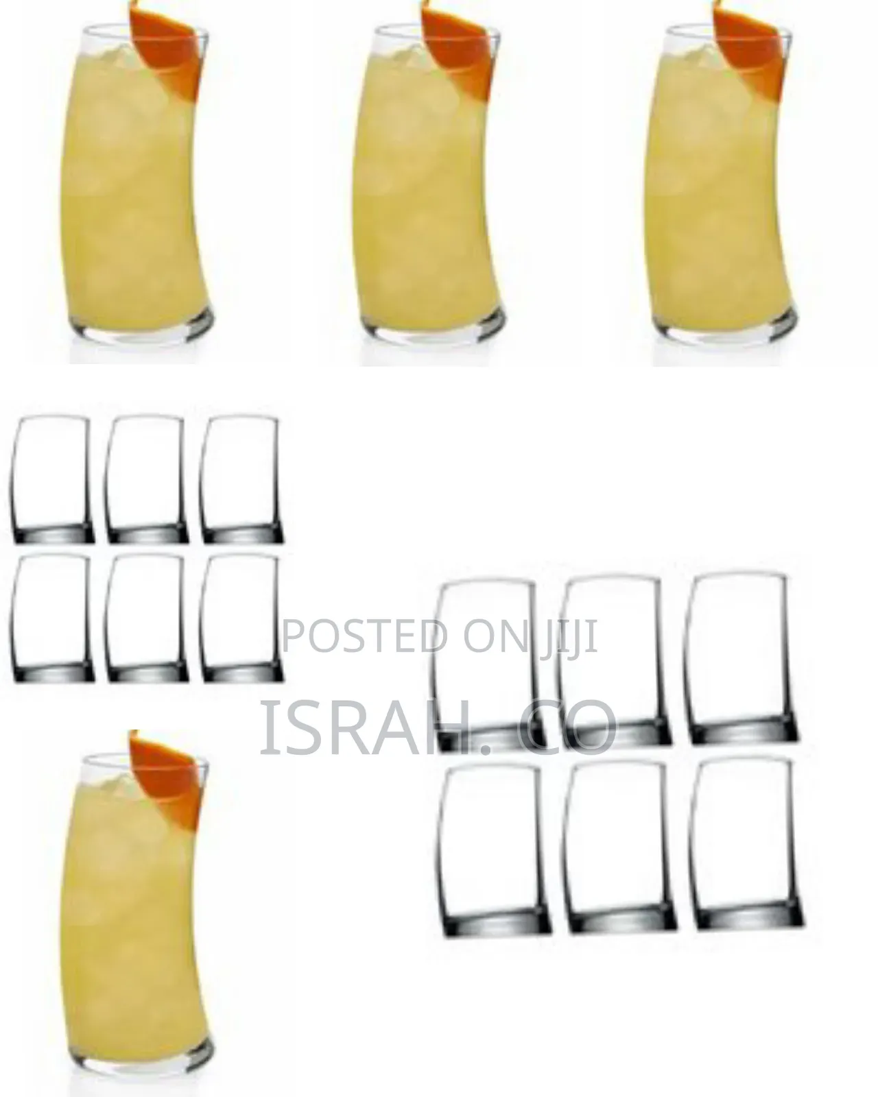 6 Pieces of Curved Rocks Juice Glasses Tumblers - Clear