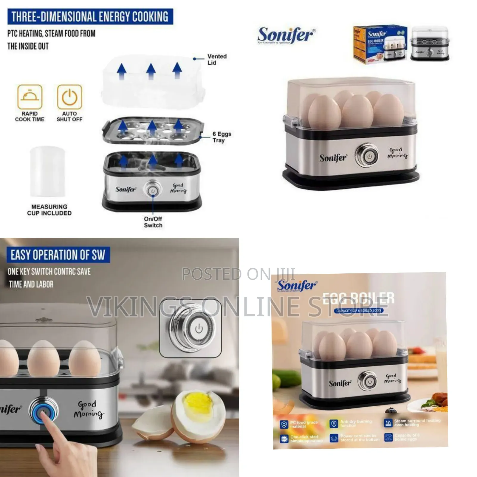 Sonifer Electric Egg Boiler and Steamer (200w) - Multicolor