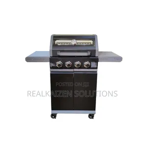 4-Burner Outdoor Gas BBQ Grill With Thermometer| Side Shelves| Cabinet