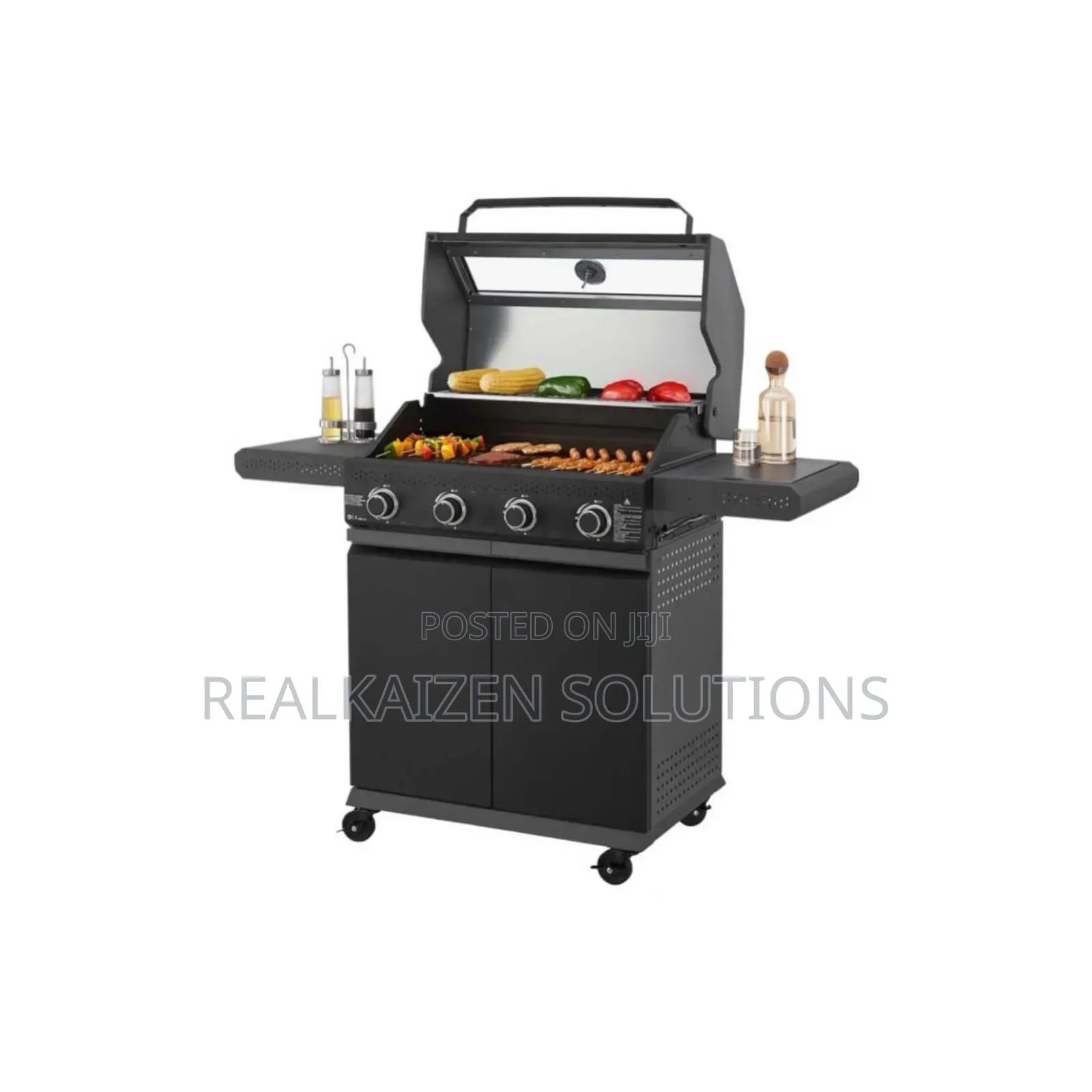 4-Burner Outdoor Gas BBQ Grill With Thermometer| Side Shelves| Cabinet