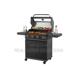 4-Burner Outdoor Gas BBQ Grill With Thermometer| Side Shelves| Cabinet
