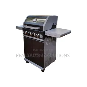 4-Burner Outdoor Gas BBQ Grill With Thermometer| Side Shelves| Cabinet