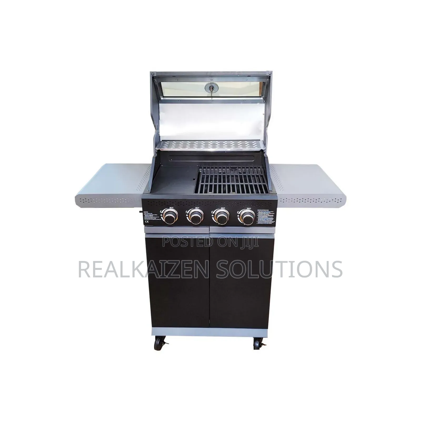 4-Burner Outdoor Gas BBQ Grill With Thermometer| Side Shelves| Cabinet
