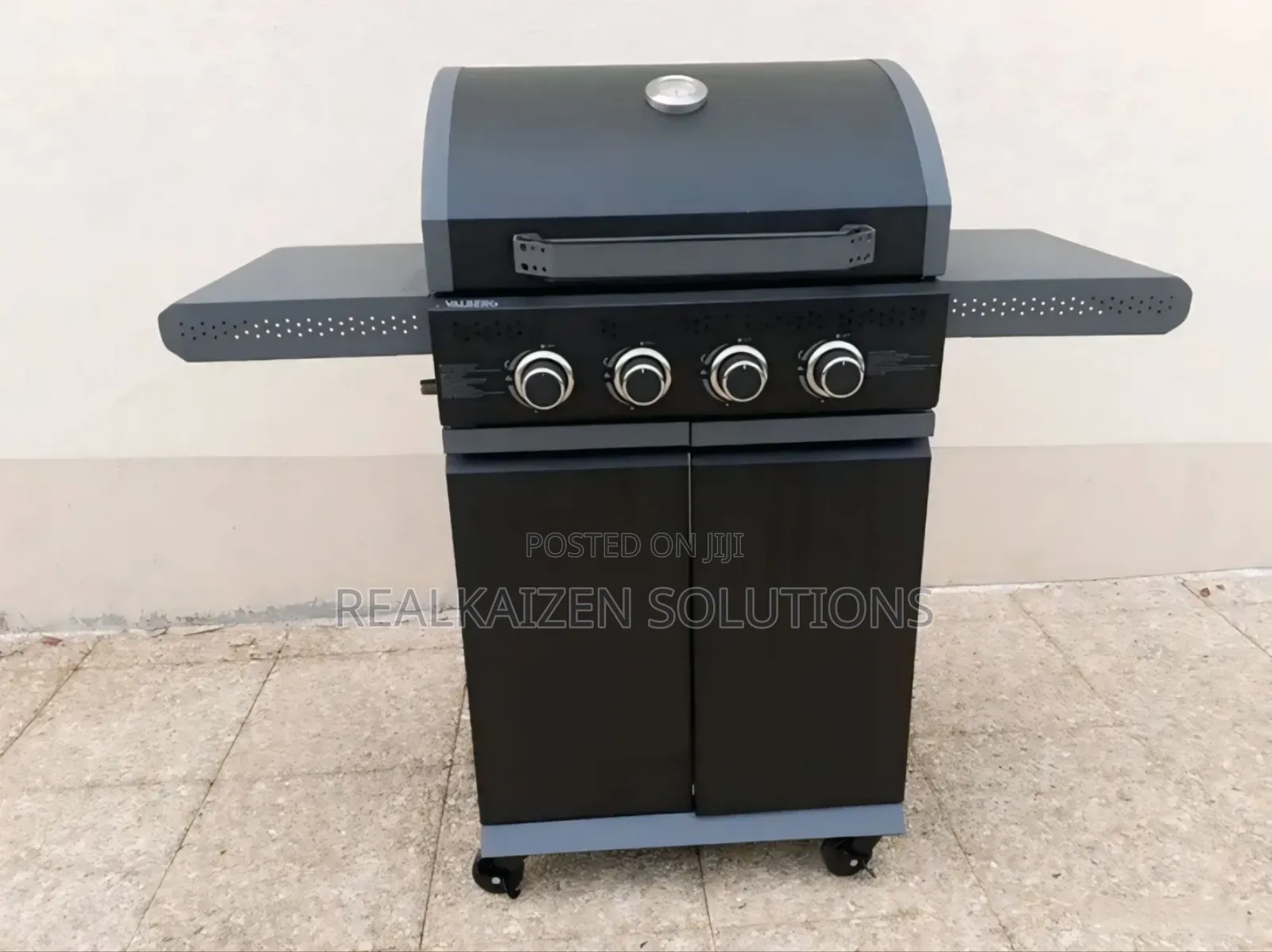 4-Burner Outdoor Gas BBQ Grill With Thermometer| Side Shelves| Cabinet