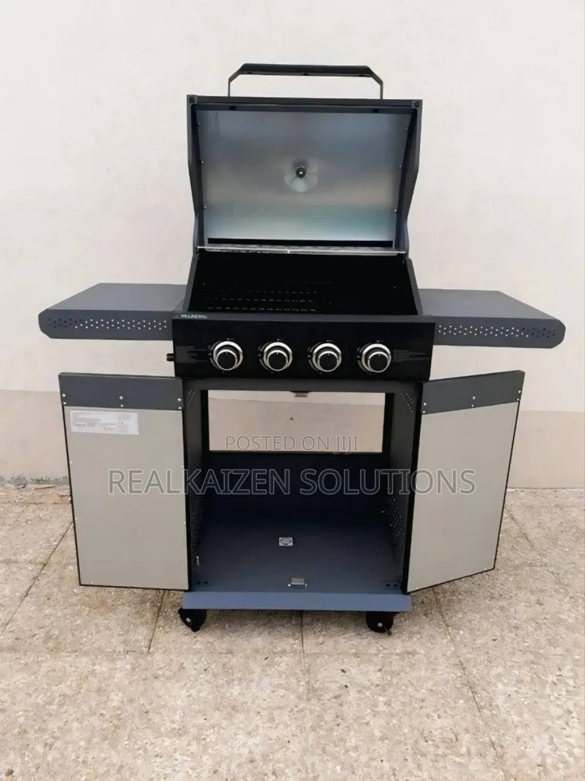 4-Burner Outdoor Gas BBQ Grill With Thermometer| Side Shelves| Cabinet