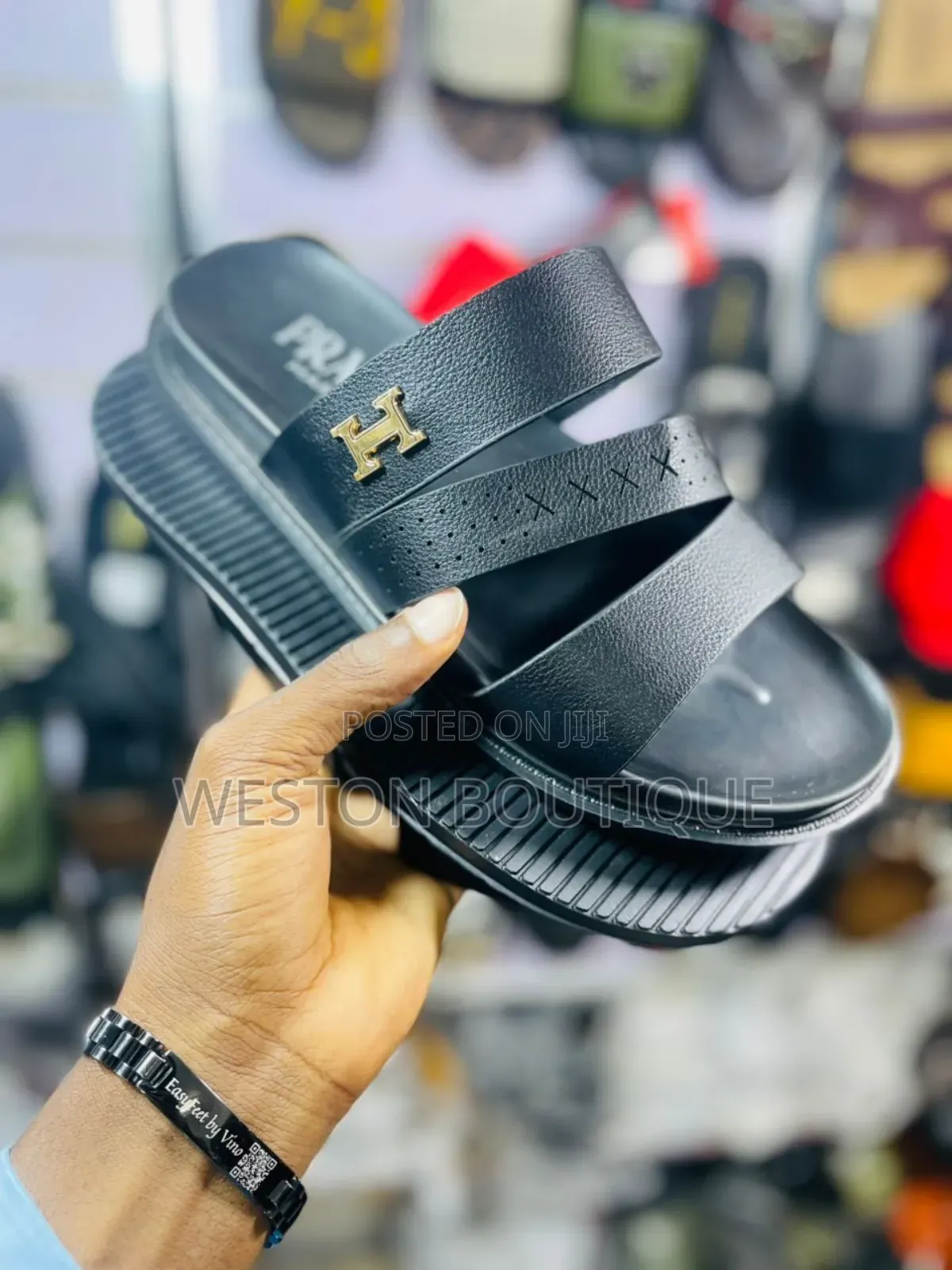 Men's Rubber Sole Open Sandals and Leather Straps