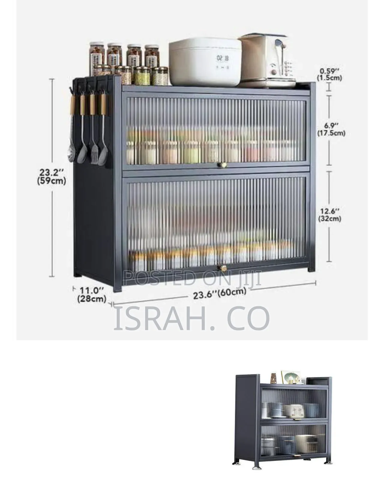 Industrial-style Two-tier Storage Cabinet With Fluted Glass Doors