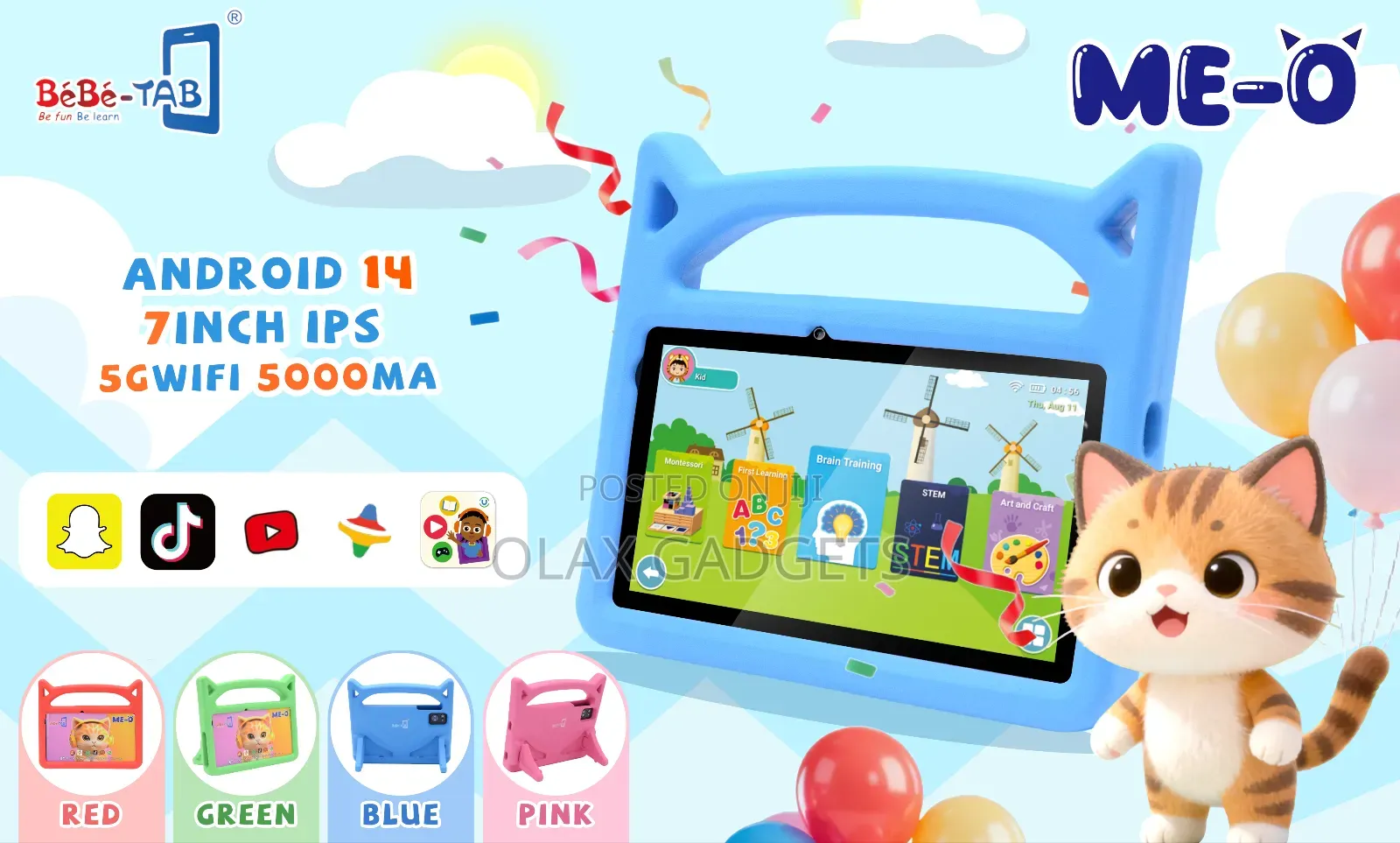 Bebe Tab Me-O, Android 7 Inch Kids Tablet With Simcard Slot