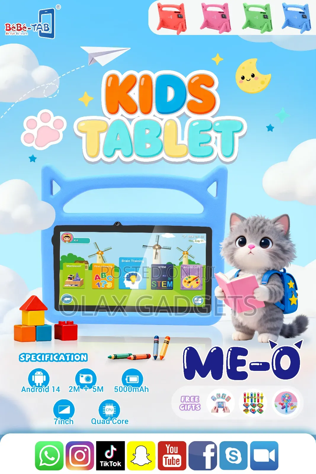 Bebe Tab Me-O, Android 7 Inch Kids Tablet With Simcard Slot