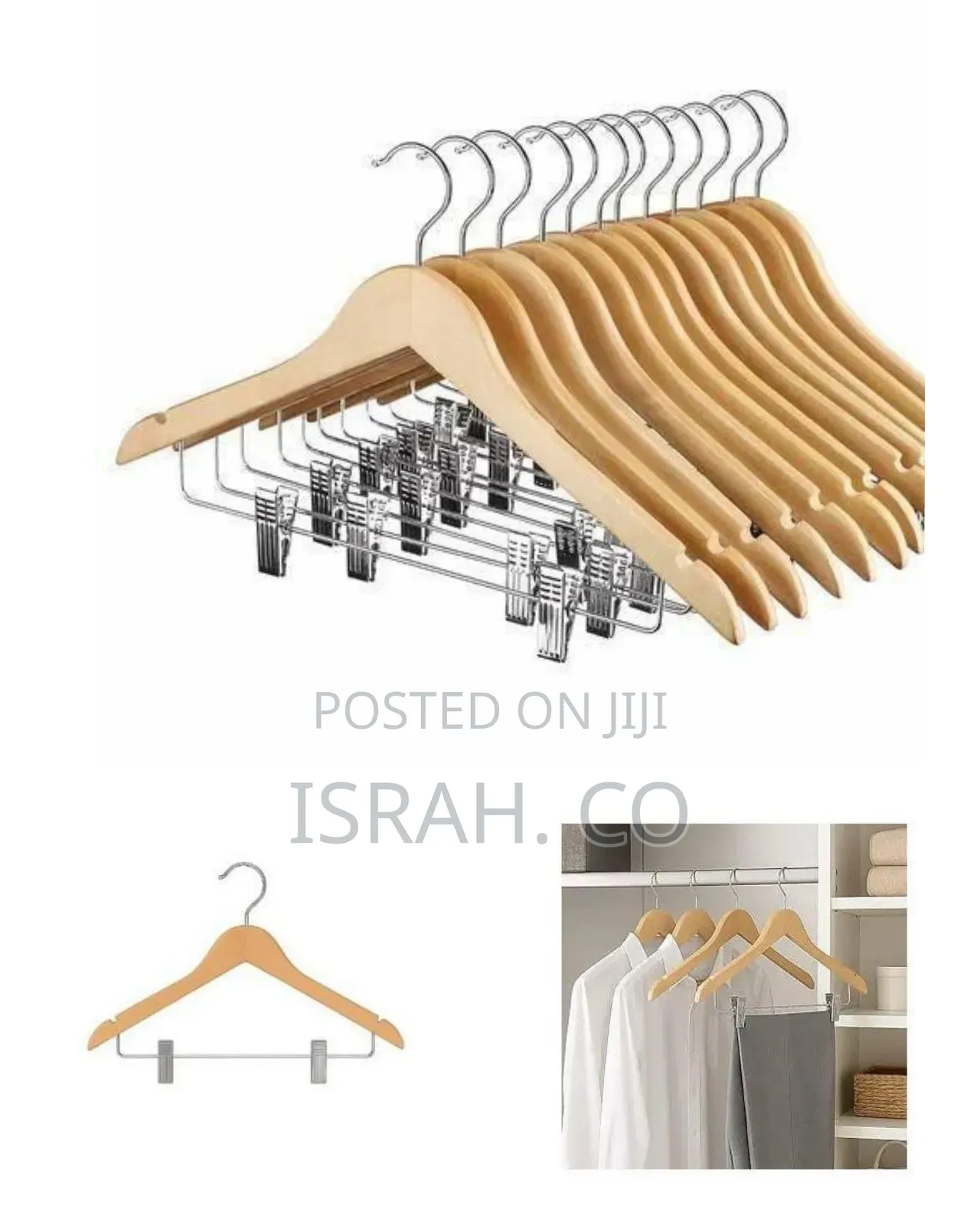 12 Pack of Wooden Hangers With Metal Clips