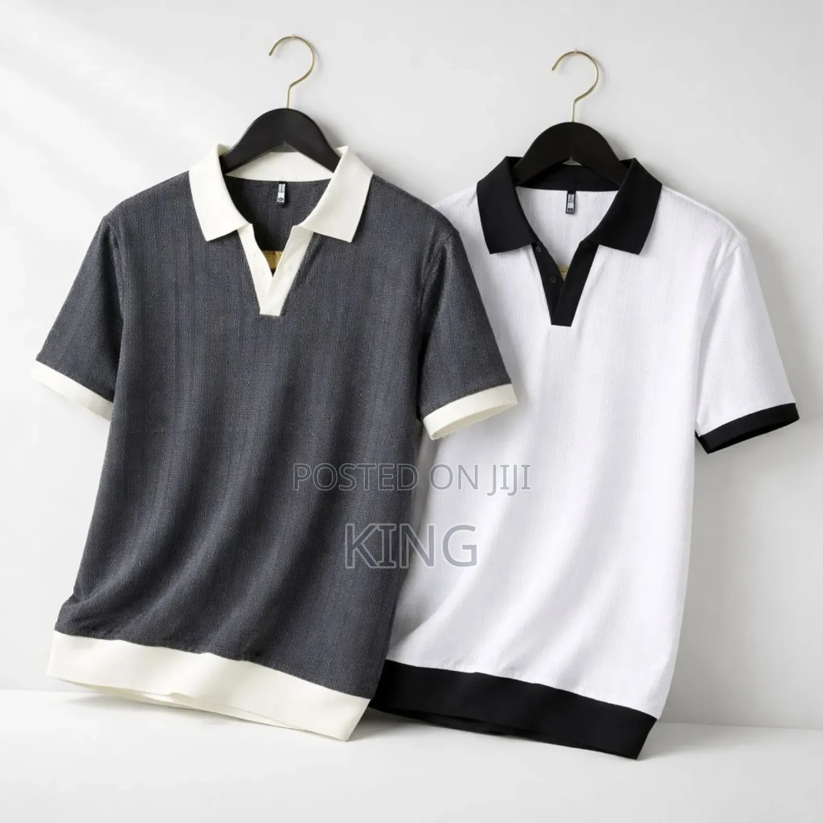 Men's Textured Cotton Blend Casual Polo T-Shirts