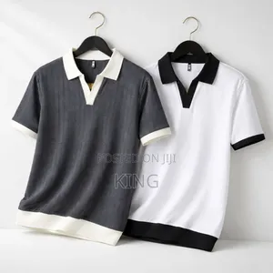 Men's Textured Cotton Blend Casual Polo T-Shirts