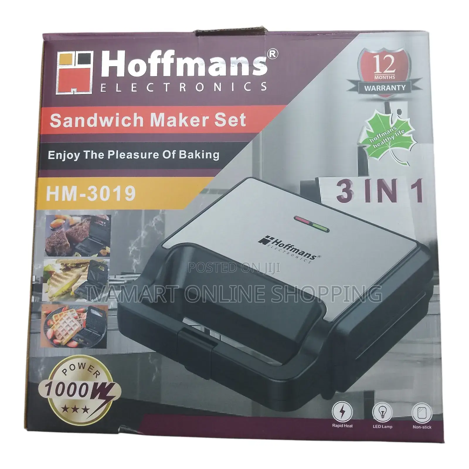 3 in 1 Hoffmans (Hm-3019) Sandwich Maker Set - 12 Months Warranty