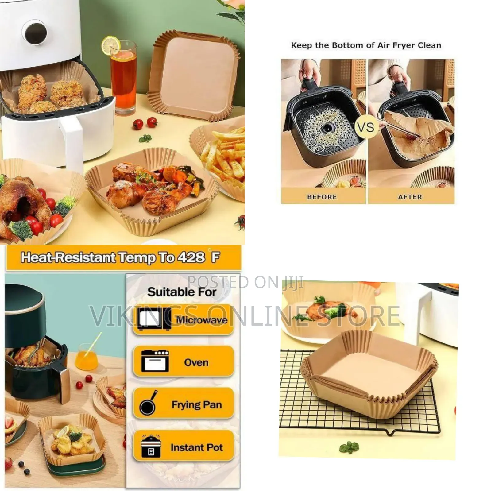 Square Air Fryer Disposable Paper Liner - Brown