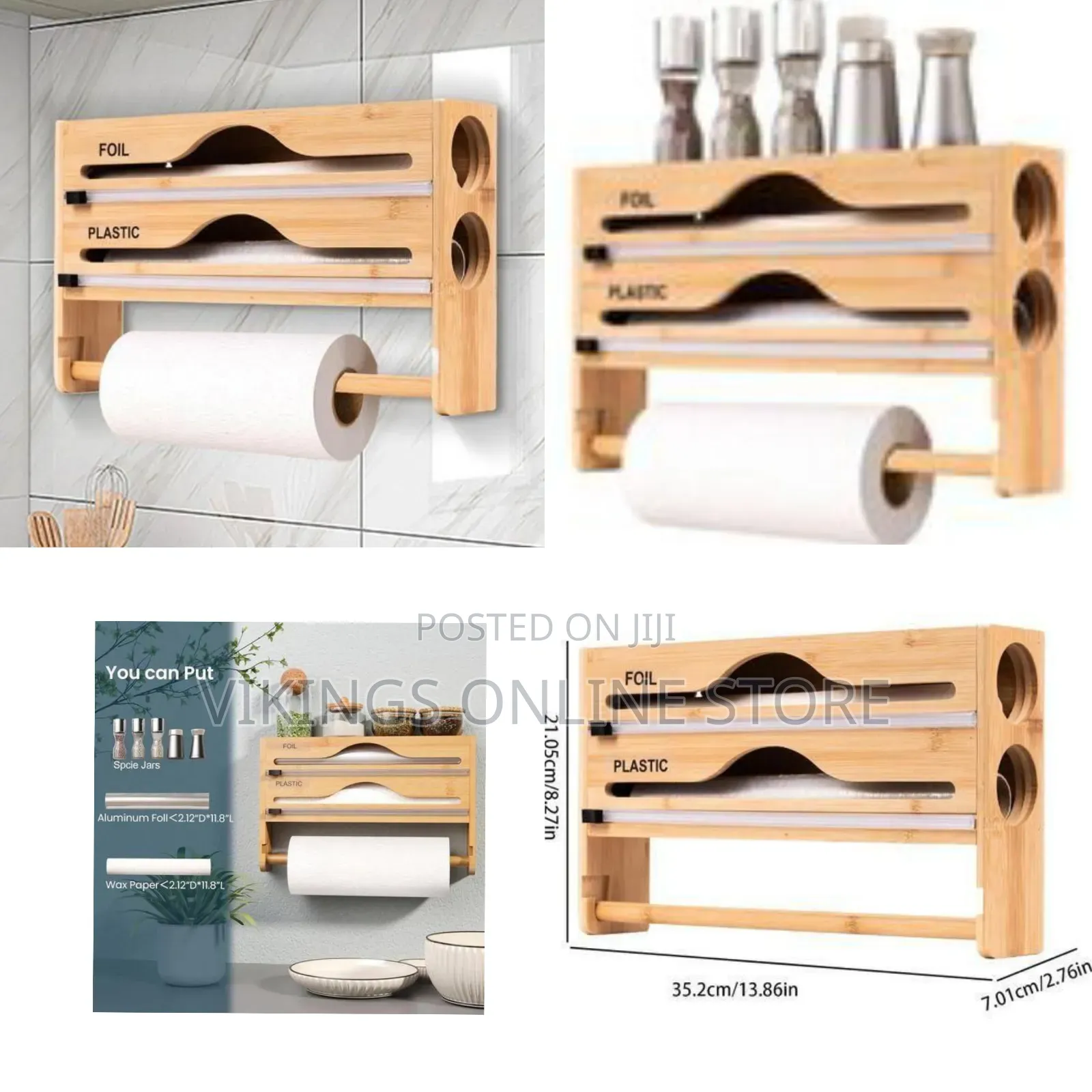 Bamboo Kitchen Wrap Dispenser and Paper Towel Holder - Multicolor