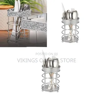 Glamorous Metallic Cutlery Holder With Rhinestone Detailing-Multicolor