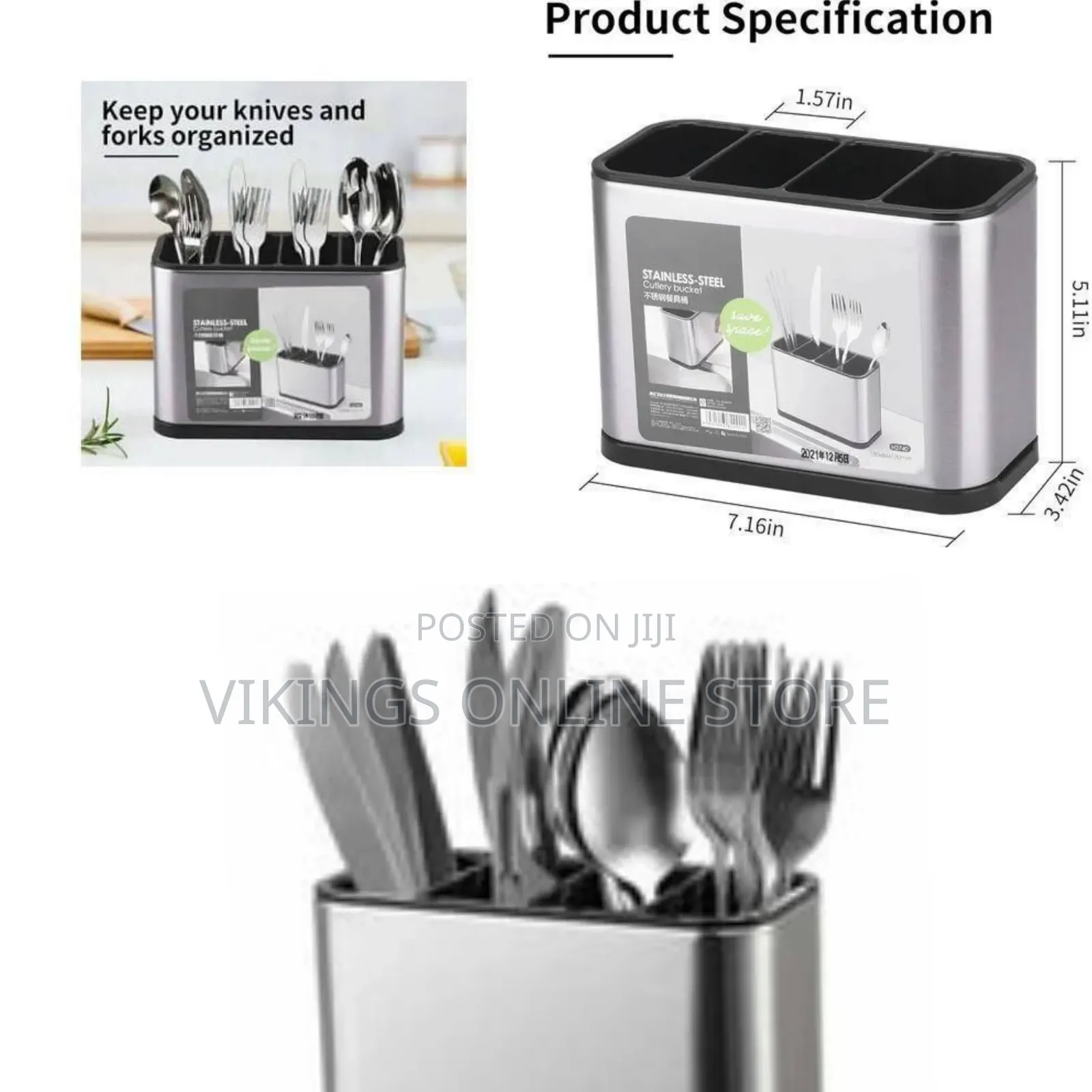 Stainless Steel Divided Utensil Holder / Flatware Caddy - Multicolor