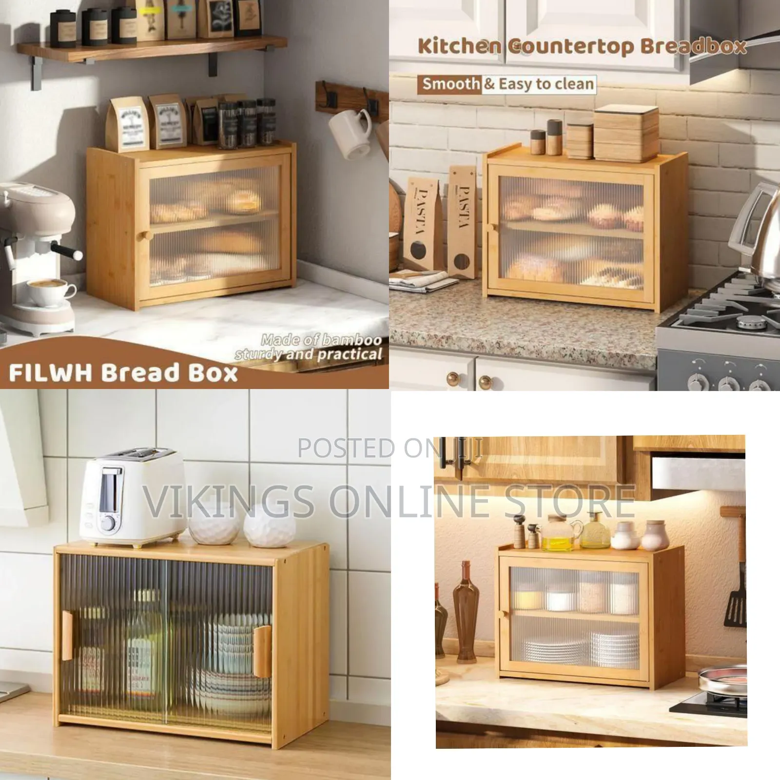 Elegant Wooden Countertop Storage Cabinet With Fluted Glass Door