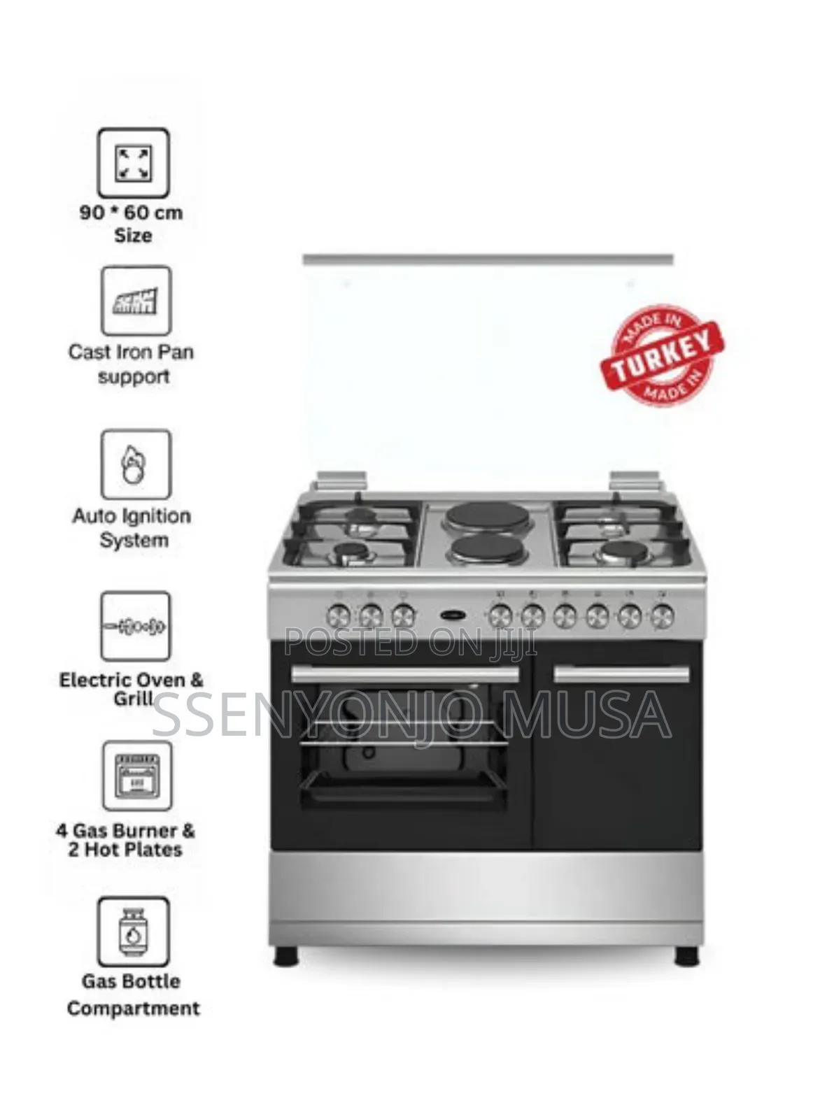 Xper 90x60 Full Gas Cooker - 5 Burner Stove With Oven Gas-