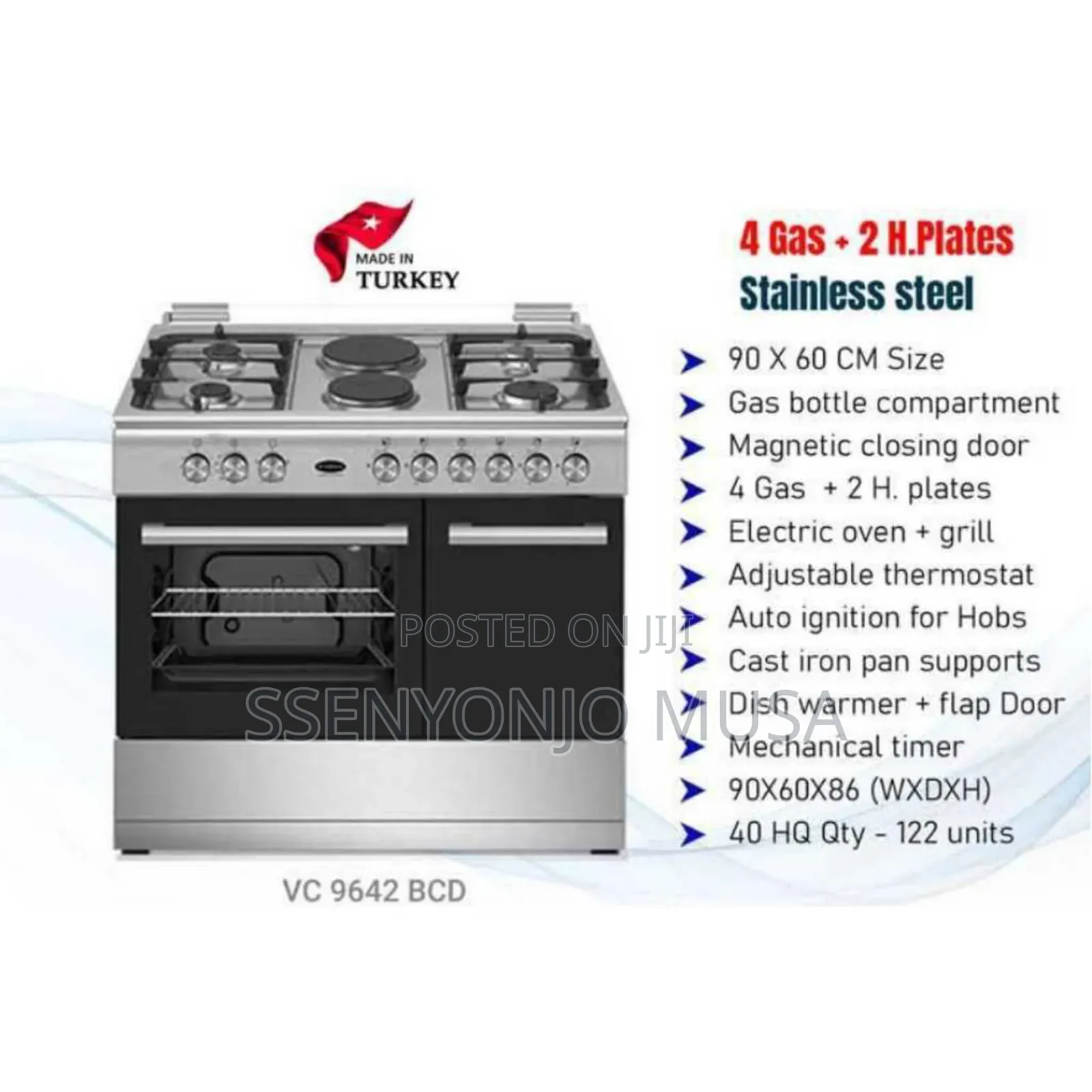 Xper 90x60 Full Gas Cooker - 5 Burner Stove With Oven Gas-