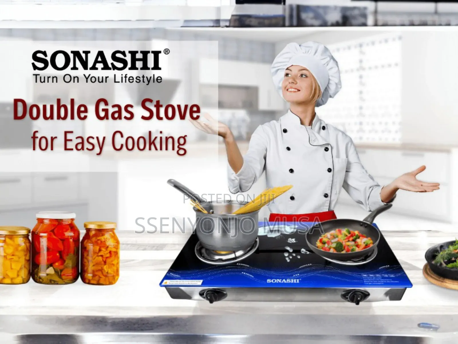 Sonashi Gas Burner /Stove -SGB-202gn Glass/Stainless Steel Double