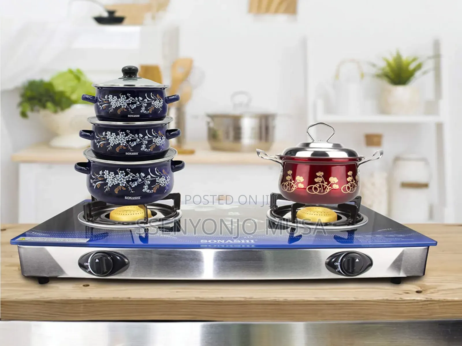 Sonashi Gas Burner /Stove -SGB-202gn Glass/Stainless Steel Double