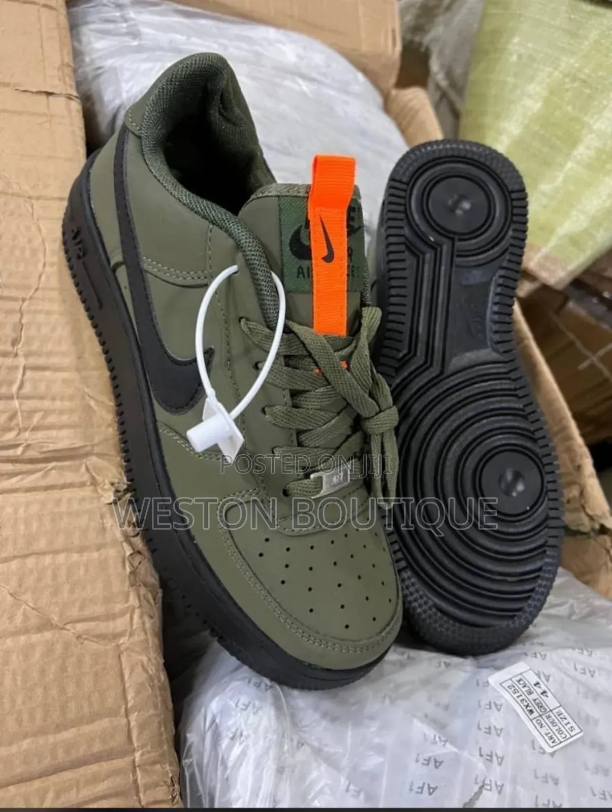 Green and Grey Nike Airforce 1 Black Sole Sneakers
