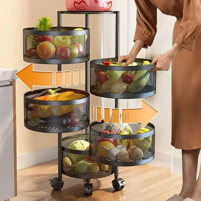 Multilayer Fruit Basket Rolling Round Kitchen Storage Rack