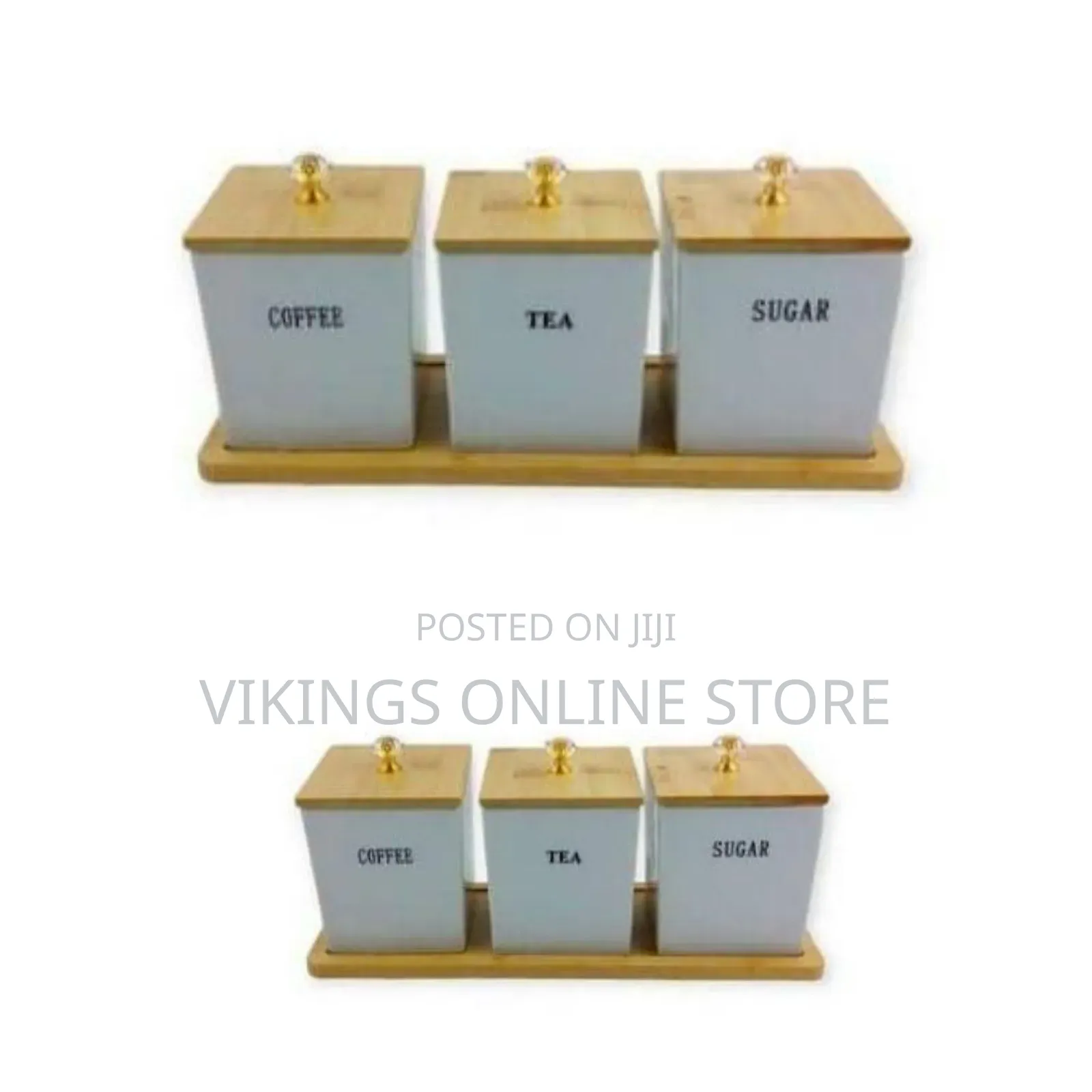 Elegant Coffee, Tea, and Sugar Canister Set With Bamboo Lids and Tray