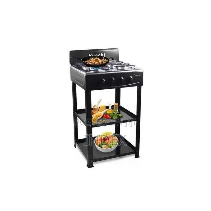 Saachi 4 Burner Gas Stove With Shelves-Black