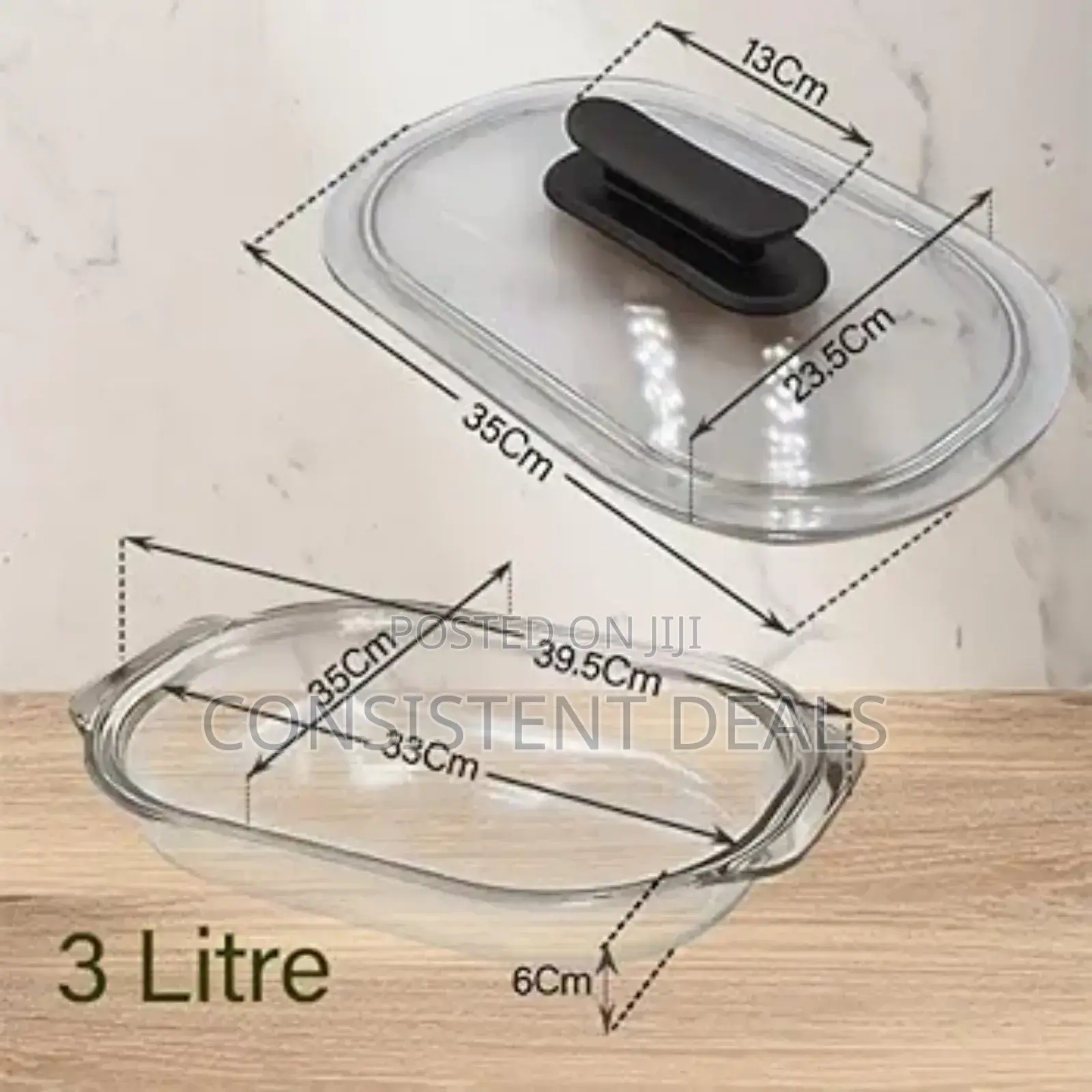 3pcs Clear Glass With Handel And Beautiful Glass Lid