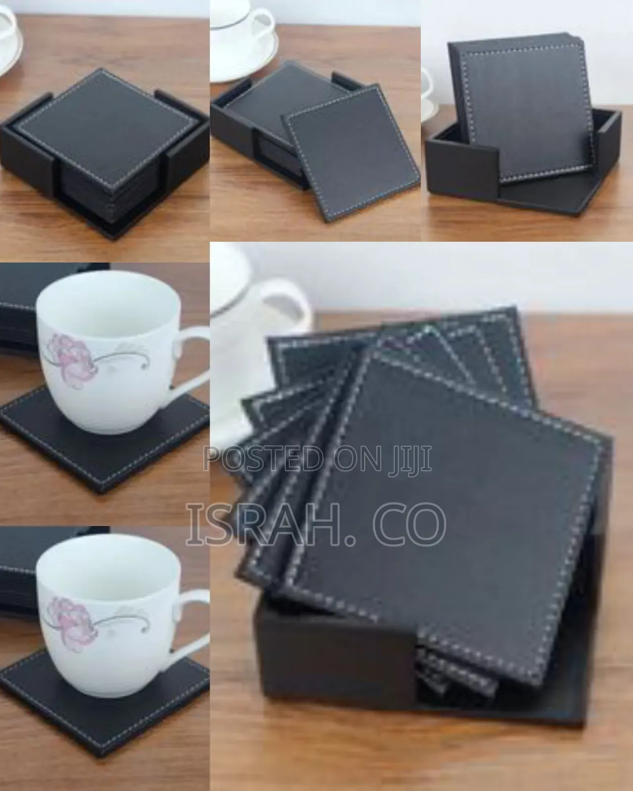 7 Piece Leather Drink Coasters Square Cup Mat Pad for Home.