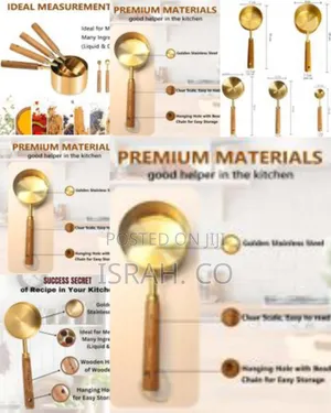 Gold-plated Metal Measuring Spoon With Wood Handle Liquid And Dry.