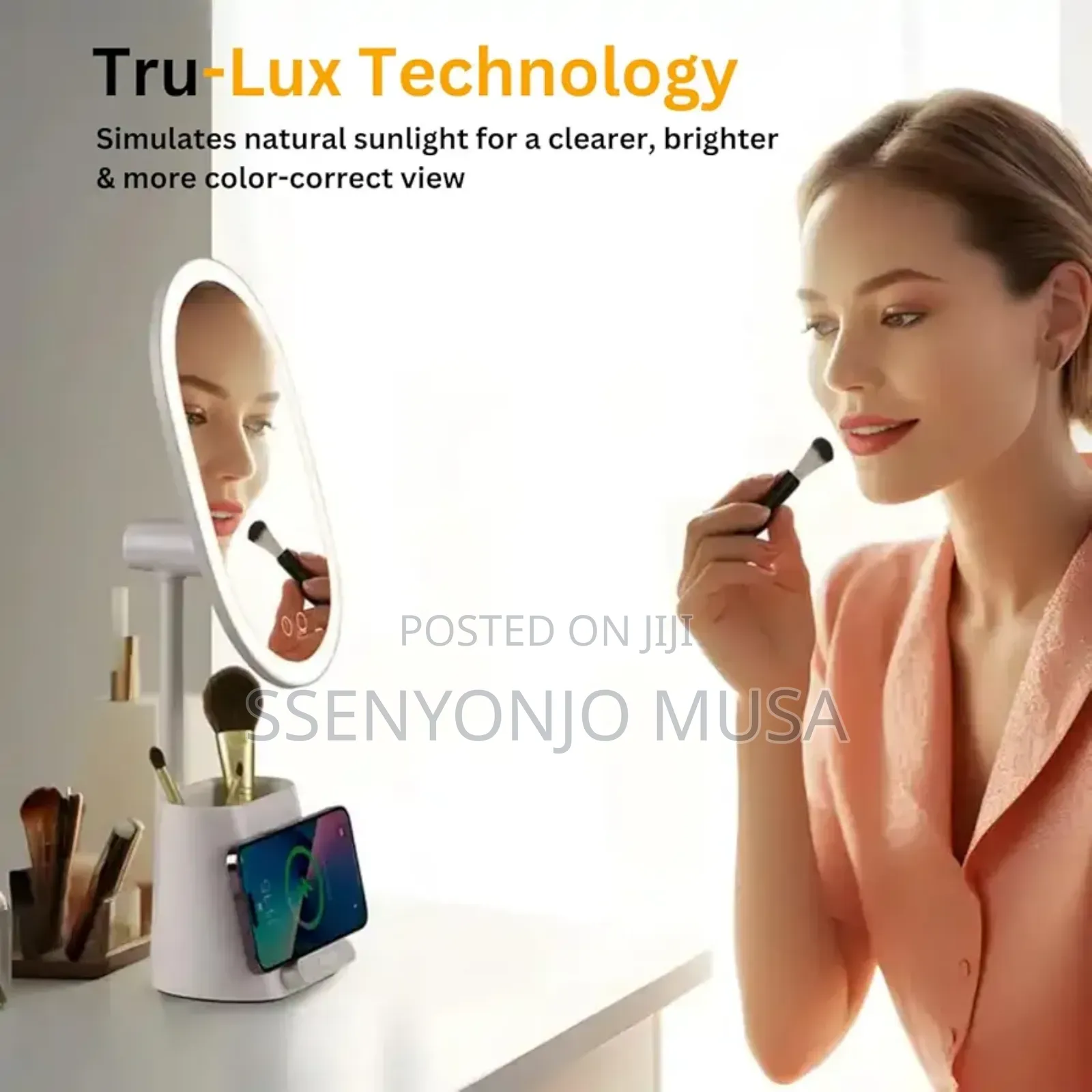 Led Makeup Mirror With Wireless Phone Charging – Dimmable Touch Light
