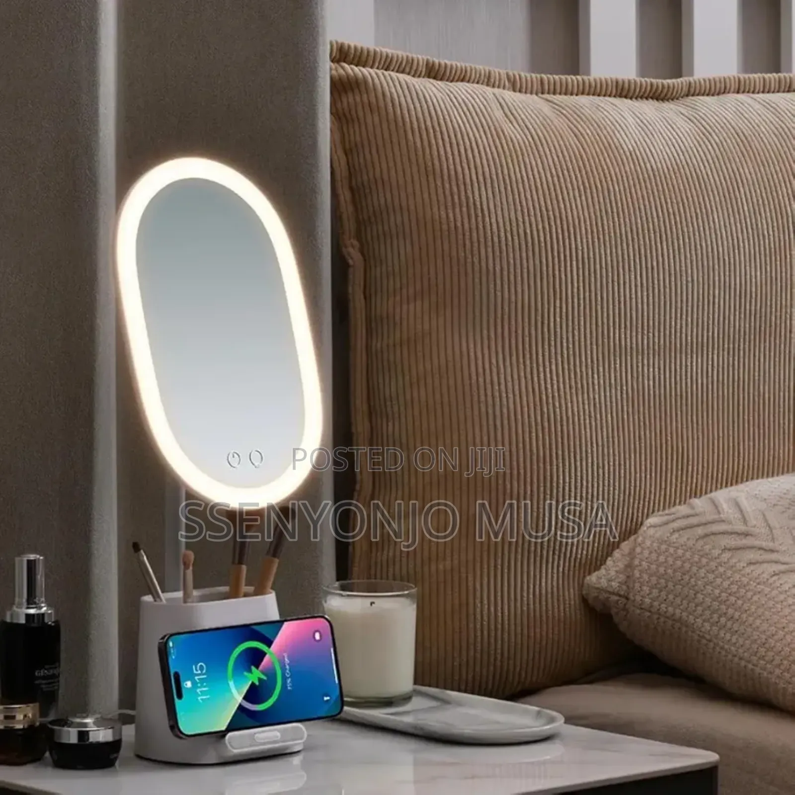 Led Makeup Mirror With Wireless Phone Charging – Dimmable Touch Light