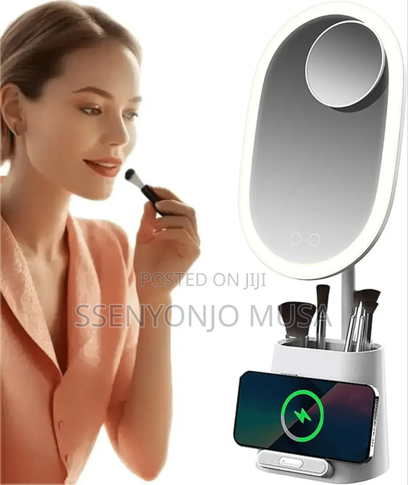 Led Makeup Mirror With Wireless Phone Charging – Dimmable Touch Light