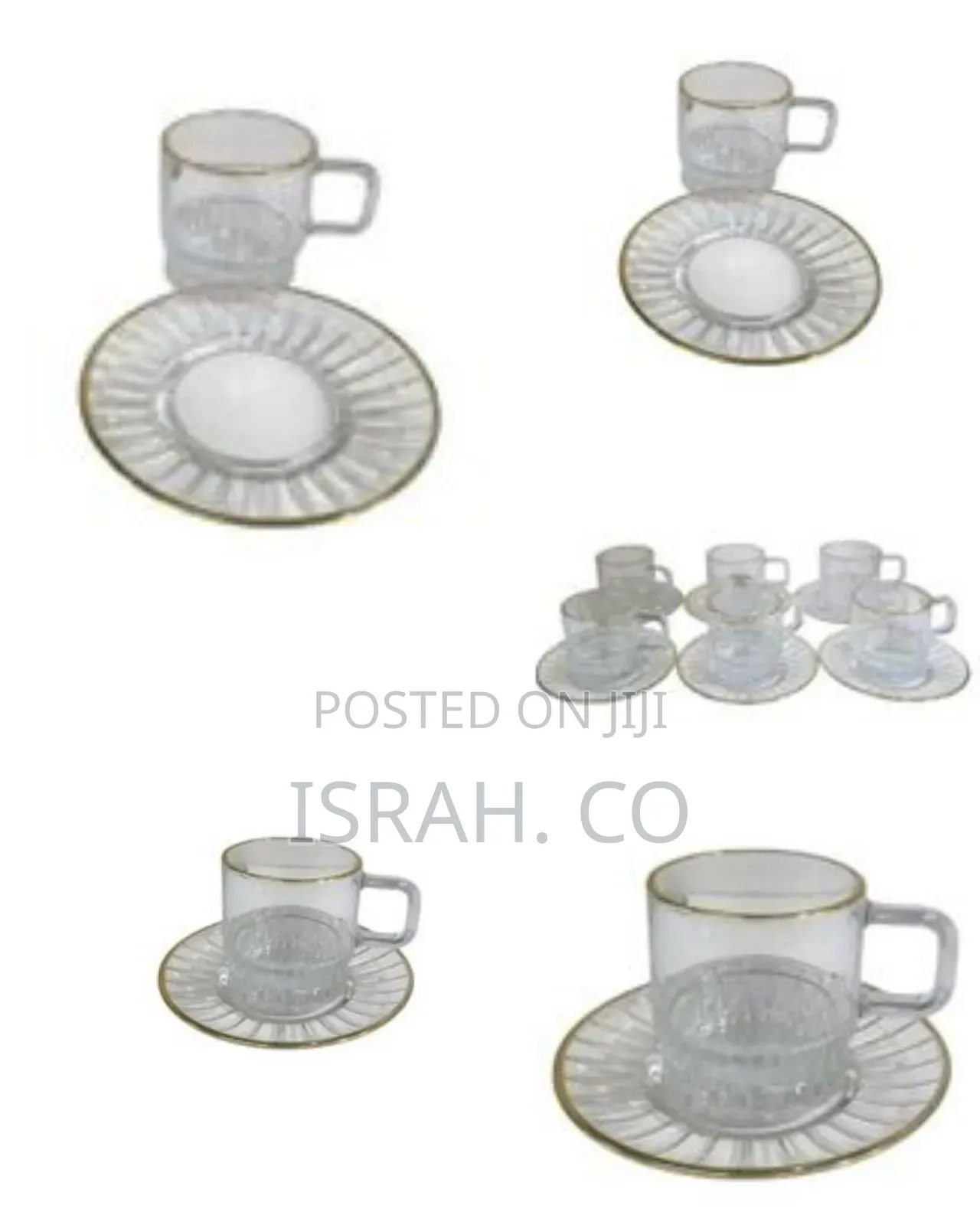 6 Pieces of Gold Line Glass Tea Coffee Cups Mugs and 6 Saucers