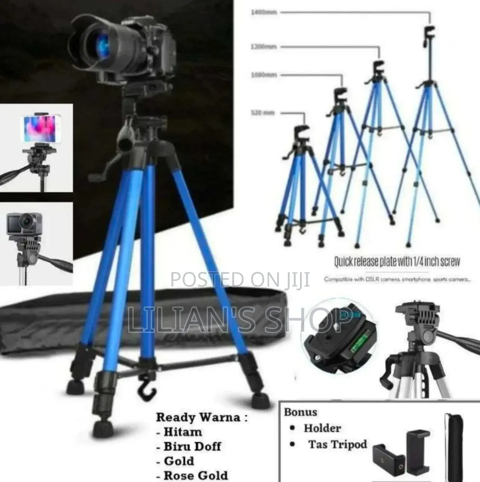 Heavy-Duty Lightweight Tripod With Phone Clip Bag